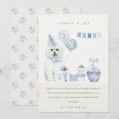 かわいい青い水彩の犬 誕生日パーティー（年齢不問） サンキューカード (正面/裏面)