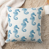 かわいい青い水彩シーウーズパターン クッション (ブランケット)