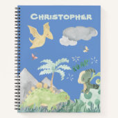 かわいい青い水彩恐竜 ノートブック (正面)