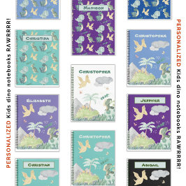 かわいい青い水彩恐竜 ノートブック