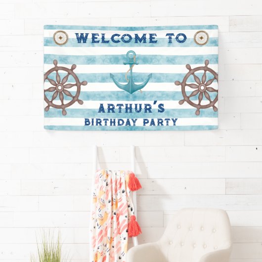 かわいい青い水色のセーラー航海のウェルカム 横断幕 (インサイチュ)