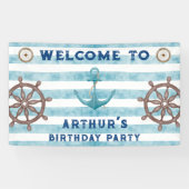 かわいい青い水色のセーラー航海のウェルカム 横断幕 (横)