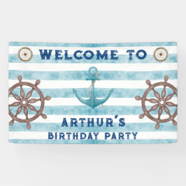 かわいい青い水色のセーラー航海のウェルカム 横断幕