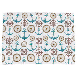 かわいい青い水色のセーラ航海のーパターン ラージペーパーバッグ