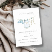 かわいい青い洗濯ひも おむつくじ 赤ちゃんシャワー 招待状