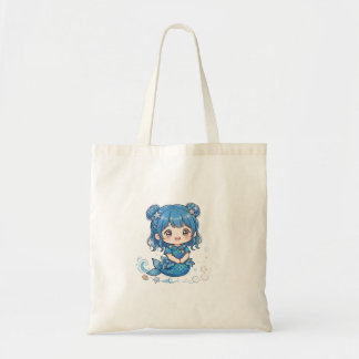 かわいい青い海の人魚ガールTシャツ - かわいいちびキャラ トートバッグ