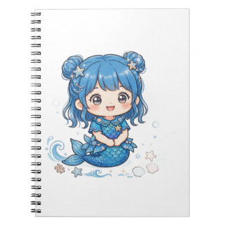 かわいい青い海の人魚ガールTシャツ - かわいいちびキャラ ノートブック