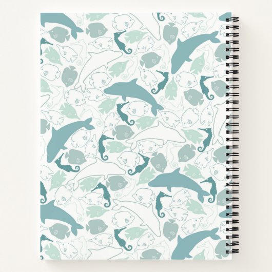かわいい青い海の動物イルカの魚の木馬 ノートブック (裏面)