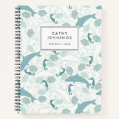 かわいい青い海の動物イルカの魚の木馬 ノートブック (正面)