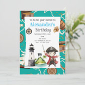 かわいい青い海賊の子供の誕生日招待状 招待状 (スタンド正面)