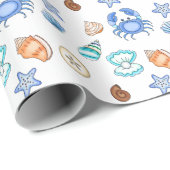 かわいい青い海辺のビーチビーシィ赤ちゃんシャワー ラッピングペーパー (ロールコーナー)