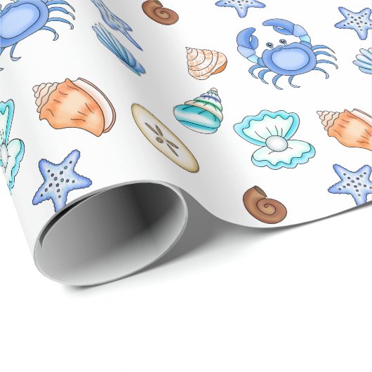 かわいい青い海辺のビーチビーシィ赤ちゃんシャワー ラッピングペーパー (ロールコーナー)