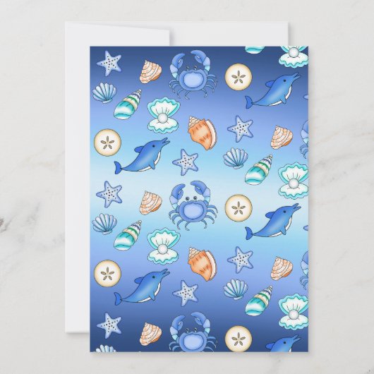 かわいい青い海辺のビーチビーシィ赤ちゃんシャワー 招待状 (裏面)