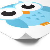 かわいい青い漫画のベビーフクロウ ポスター (角)