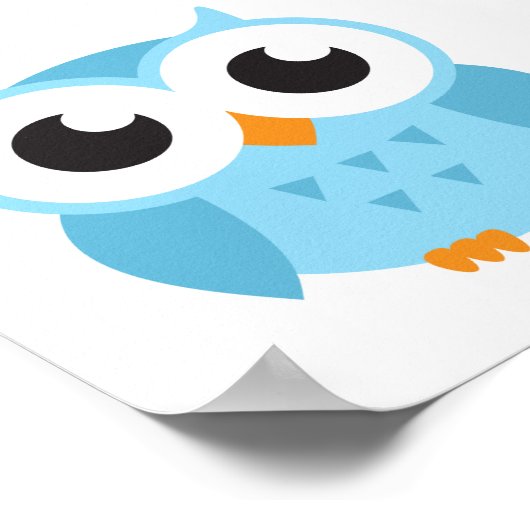 かわいい青い漫画のベビーフクロウ ポスター (角)