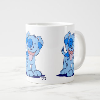 かわいい青い漫画の子犬 ジャンボコーヒーマグカップ