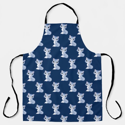 かわいい青い漫画の猫 エプロン (正面)