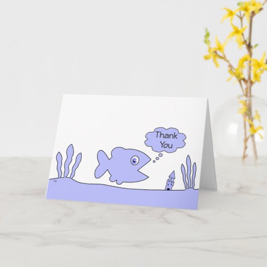 かわいい青い漫画の魚ありがとう任意の大事な行事カード カード (黄色い花)
