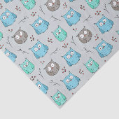 かわいい青い灰色のフクロウのパターン 薄葉紙 (詳細)