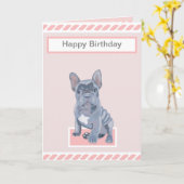 かわいい青い灰色のブルドッフランスのグの子犬 カード (黄色い花)