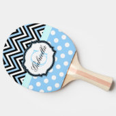 かわいい青い点とストライプ 卓球ラケット (横)