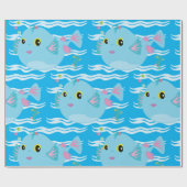 かわいい青い熱帯魚のピンクのヒレ ラッピングペーパー (フラット)