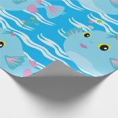 かわいい青い熱帯魚のピンクのヒレ ラッピングペーパー