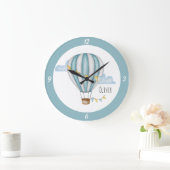 かわいい青い熱気球の水色 ラージ壁時計 (ホーム)