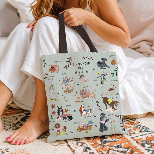 かわいい青い犬の恋人のパターン トートバッグ