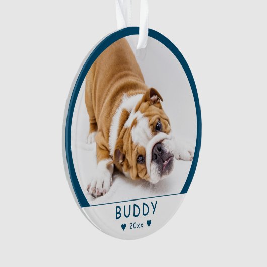かわいい青い犬やペットの写真 オーナメント (正面)