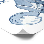 かわいい青い狐の水彩画 動物 自然 野生生物 ポスター (角)