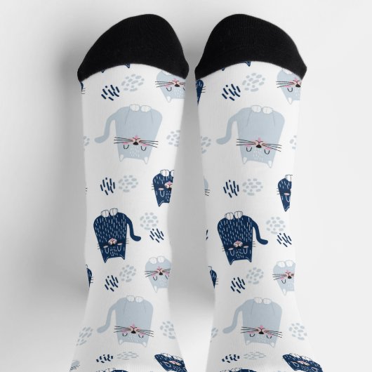 かわいい青い猫たち ソックス (上部)