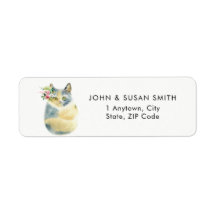 かわいい青い猫の差出人住所ラベル