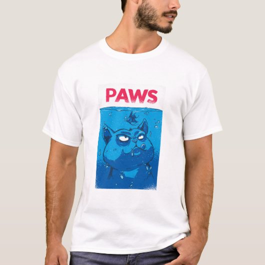 かわいい青い猫の「パウズ」面白い猫好きTシャツ Tシャツ (正面)