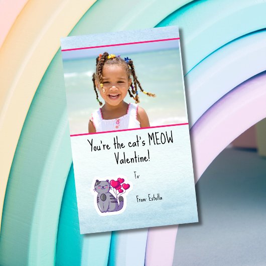 かわいい青い猫フォトキッズクラスルームバレンタインデー ノートカード