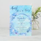 かわいい青い男の子の赤ちゃんシャワー 招待状 (スタンド正面)