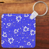 かわいい青い白いクラシックの花のパターン キーホルダー (裏面)