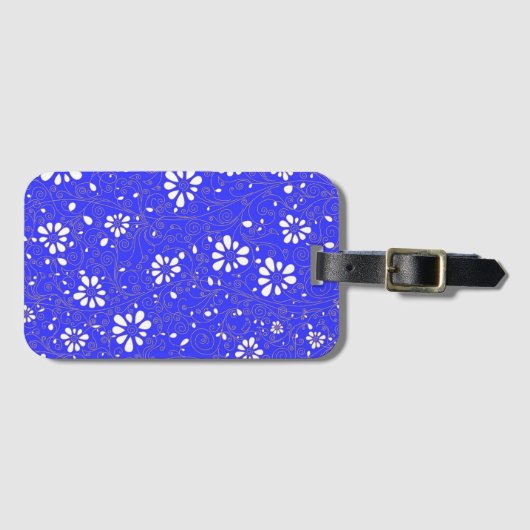 かわいい青い白いクラシックの花のパターン ラゲッジタグ (正面横)