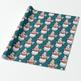 かわいい青い白いクリスマスペンギン ラッピングペーパー