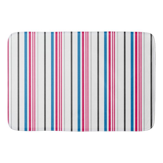 かわいい青い白いストライプ バスマット (正面)