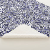 かわいい青い白いペイズリーパターンデザイン シェルパブランケット (3/4)