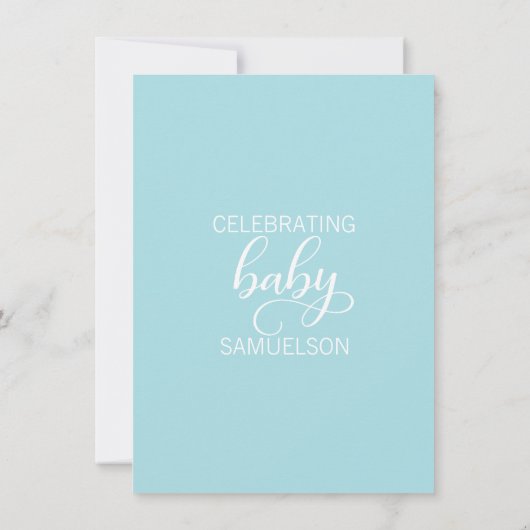 かわいい青い白ストライプ金ゴールド男の子シャワー 招待状 (裏面)