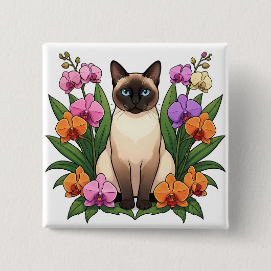 かわいい青い目のシャム猫ボタン 缶バッジ (正面)