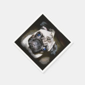 かわいい青い目のパグ顔 スタンダードカクテルナプキン (角)