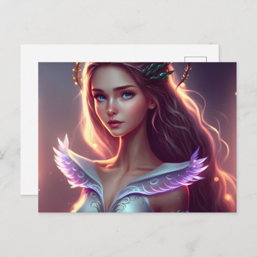 かわいい青い目の妖精、魔法の生き物 ポストカード (正面/裏面)