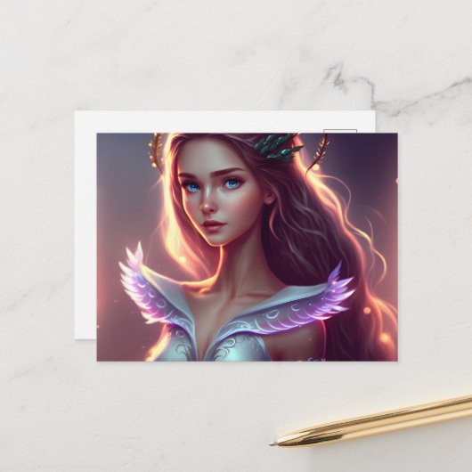 かわいい青い目の妖精、魔法の生き物 ポストカード (正面/裏面インサイチュ)