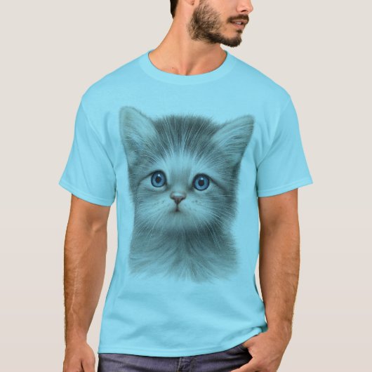 かわいい青い目の子猫顔Tシャツ – かわいい猫 Tシャツ (正面)