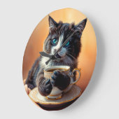 かわいい青い目の子猫 ラージ壁時計 (傾斜)