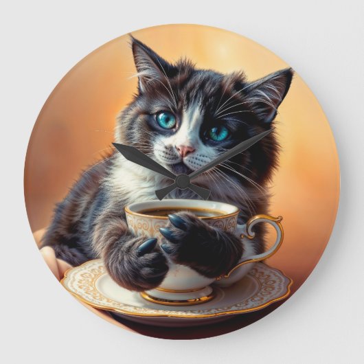 かわいい青い目の子猫 ラージ壁時計 (正面)