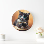 かわいい青い目の子猫 ラージ壁時計 (ホーム)